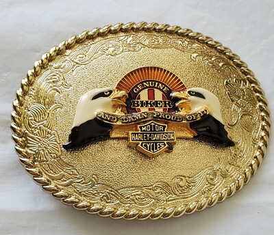 New Vtg. Harley Davidson Belt Buckle 1978 75th Anniv. Raintree-Biker Damn Proud