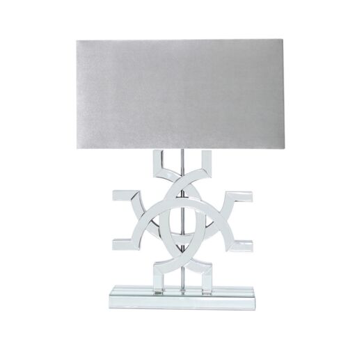 Silver Glass Base Bedside Desk Table Lamp Light With Grey Velvet Fabric Shade