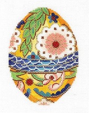 Elegant Floral Jeweled EGG handpainted Needlepoint Canvas or Ornament by LEE