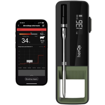 herQs Wireless Bratenthermometer Bluetooth Fleischthermometer Grillthermometer