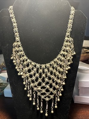 Vintage Tribal Gypsy Chainmail Bib Floral Dancing Bells Necklace