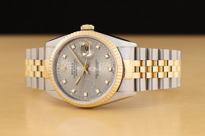 ROLEX MENS DATEJUST 16233 GRAY FACTORY JUBILEE DIAMOND DIAL 18K