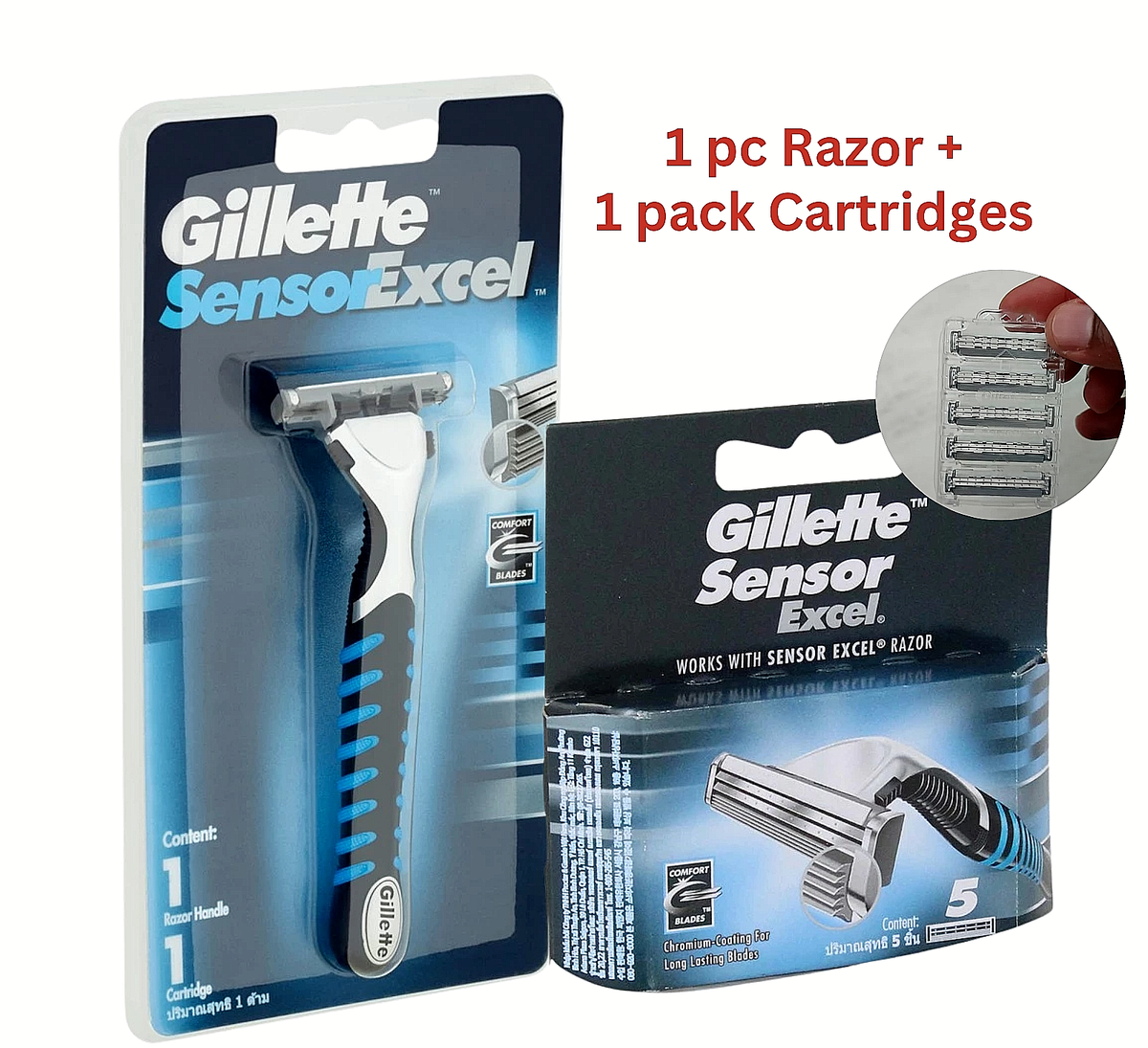 Gillette Sensor グルーミングツールセット 2X Gillette Sensor Excel Razor Handle Twin Blade + 1 pack 5pc