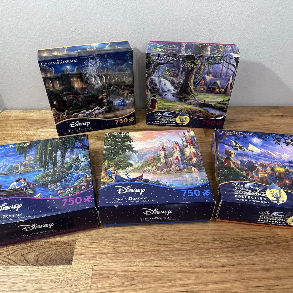 Disney Thomas Kinkade; Snow White, Pinocchio, Aladdin, Cinderella, Beauty/Beast - Image 2 of 4