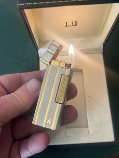 Vintage Silver And Gold Plated Dunhill Rollagas Lighter And Box