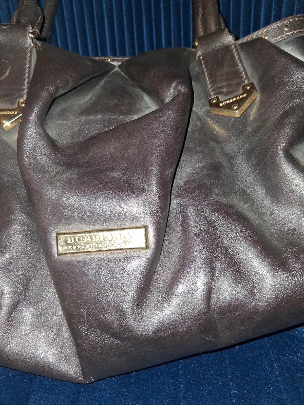 Burberry Dark Brown Leather Harwood Studded Tote Rare image 3