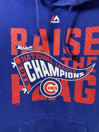 2016 Chicago Cubs NL Champions Hoodie Mens Large RAISE THE FLAG Majestic - Picture 3 of 6