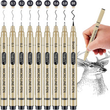 Black Micro-Pen Fineliner Ink Pens, 9 Size Ultra Fine Point Pen, Waterproof Arch