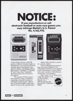 MATTEL Electronics Legal Notice   Original 1980 Trade AD / ADVERT   Football II