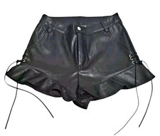 MNI Black Faux Leather Shorts Womens Size S Festival Clubwear Laceup Biker 80s