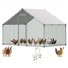 VEVOR Metal Chicken Coop,9.8x6.5x6.5ft Large Walk-in Chicken Runs w/Cover,Spire