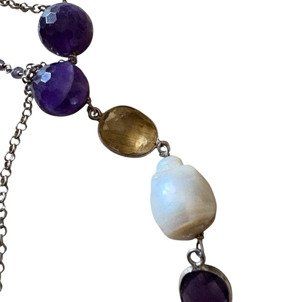 collana in argento , perla naturale ametista , quarzo citrino - Immagine 4 di 4
