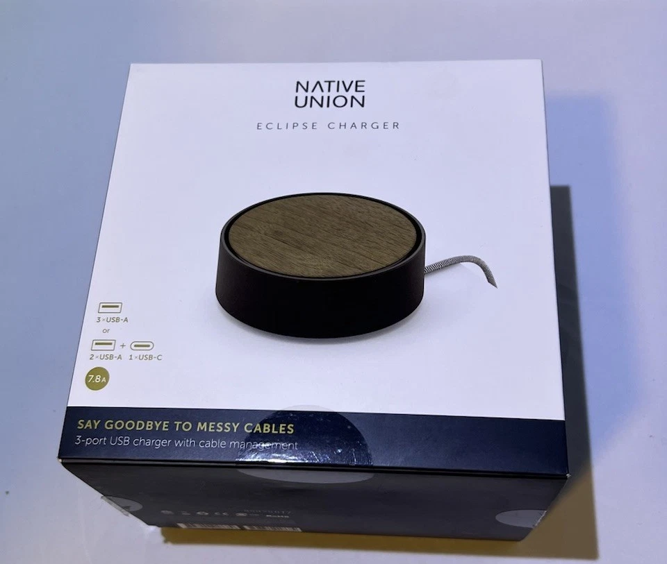 Native Union Eclipse 3 Port USB Charger Touch Sensor  - Wood / Black. Sealed - Image 2 of 4