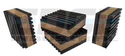 Anti Vibration Isolation Pads 2'' X 2'' X 7/8'' Ribbed Rubber with Cork Center