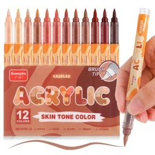 kander Acrylic Paint Markers 12 Colors, Skin Tone Series Set with Soft Brush ...
