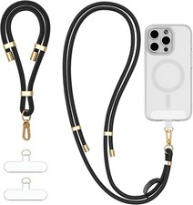 4-IN-1 Phone Lanyard Wrist Strap Kit with 2 Pack Tabs, Universal Black