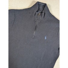 Polo Ralph Lauren Mens Navy Blue 100 Cotton Quarter Zip Pullover Sweater Large