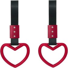 2PCS Heart-Shaped Car Handle Straps, Handle Warning Pull Ring, Hear Color: Red