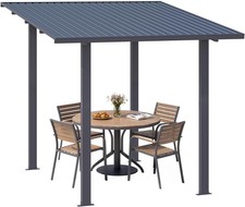 2.4x3.6m Metal Lean-to Gazebo Wall Mounted Iron Hardtop Pergola Heavy Duty