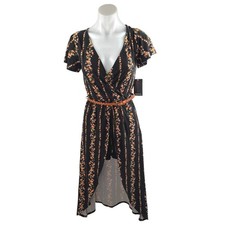 No Boundaries Walk Thru Black Short Sleeve Floral High Low V Neck Romper Dress S