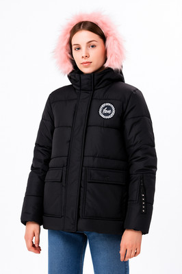 Hype Mädchen schwarze wattierte Jacke Alter 15 - Kunstfellkapuze - brandneu ohne Etikett
