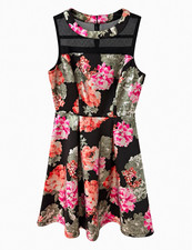 Paper Doll Floral Mesh Sleeveless A-Line Knee Dress Party/Cocktail Size M