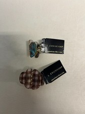 NWT L. Erickson 2 Pack Mini Jaw Hair Clip Set Brown and White Plaid