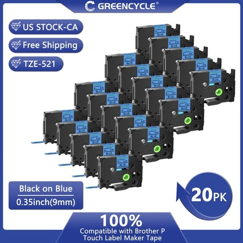 Flash Sale Price Fit Brother P-Touch TZE-521 9mm Black on Blue Label Tape 20PCS