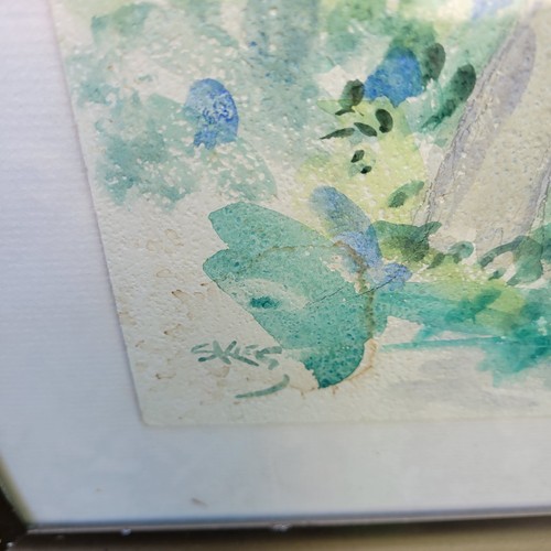 Acuarela vintage enmarcada y mate firmada por sillas de artista debajo de un árbol - Imagen 4 de 14