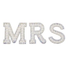 3 Pcs Iron on Decorative Pearl Rhinestone 1.8" Letter MRS Patch, Colorful White