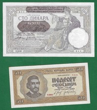 NATIONAL BANK OF SERBIA 1941/1942, TWO BANKNOTES, 50 & 100 DINARS A/UNC. WWII.