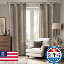 Taupe Linen Curtains 86 Inch Length 2 Panels Set for Living Room Pinch Pleated S