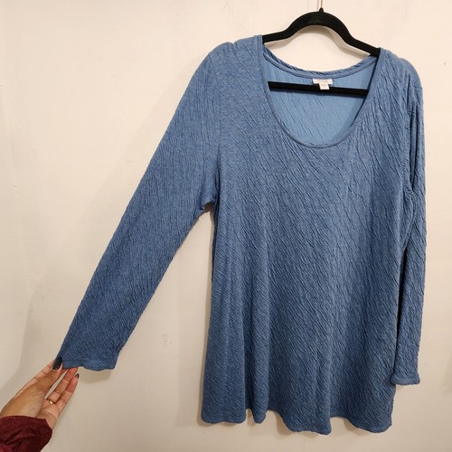 J. JILL PureJill Crinkle Textured Tunic Top Blue Long Sleeve Stretch Knit Size L - Picture 7 of 16