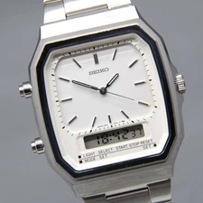 [N MINT] Vintage SEIKO Hybrid H601-5070 Digi-Ana 33mm White Dial QZ Men's Watch