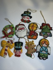 9 Vintage Bucilla Felt Sequin Embroidered Christmas Hanging Ornaments Set