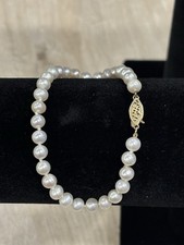 Vintage 14k Yellow Gold Clasp White Pearl Bracelet Approx 7.5