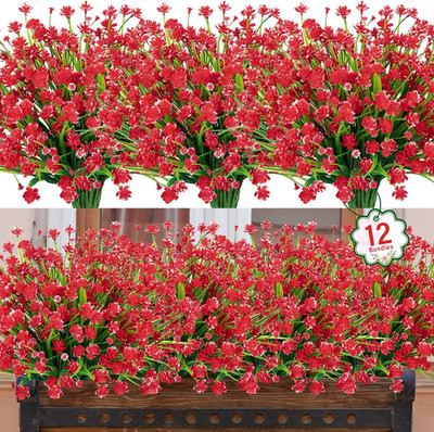 12 Bundles Artificial Flowers for Outdoors UV Resistant Fake Plastic Plants Faux