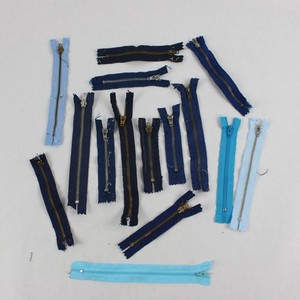 Lot Mixed Blue Replacement Zippers Assorted Sizes Used