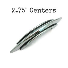 Vintage Chrome Drawer Pull 2.75" centers Art Deco Atomic Black Silver Handle LN