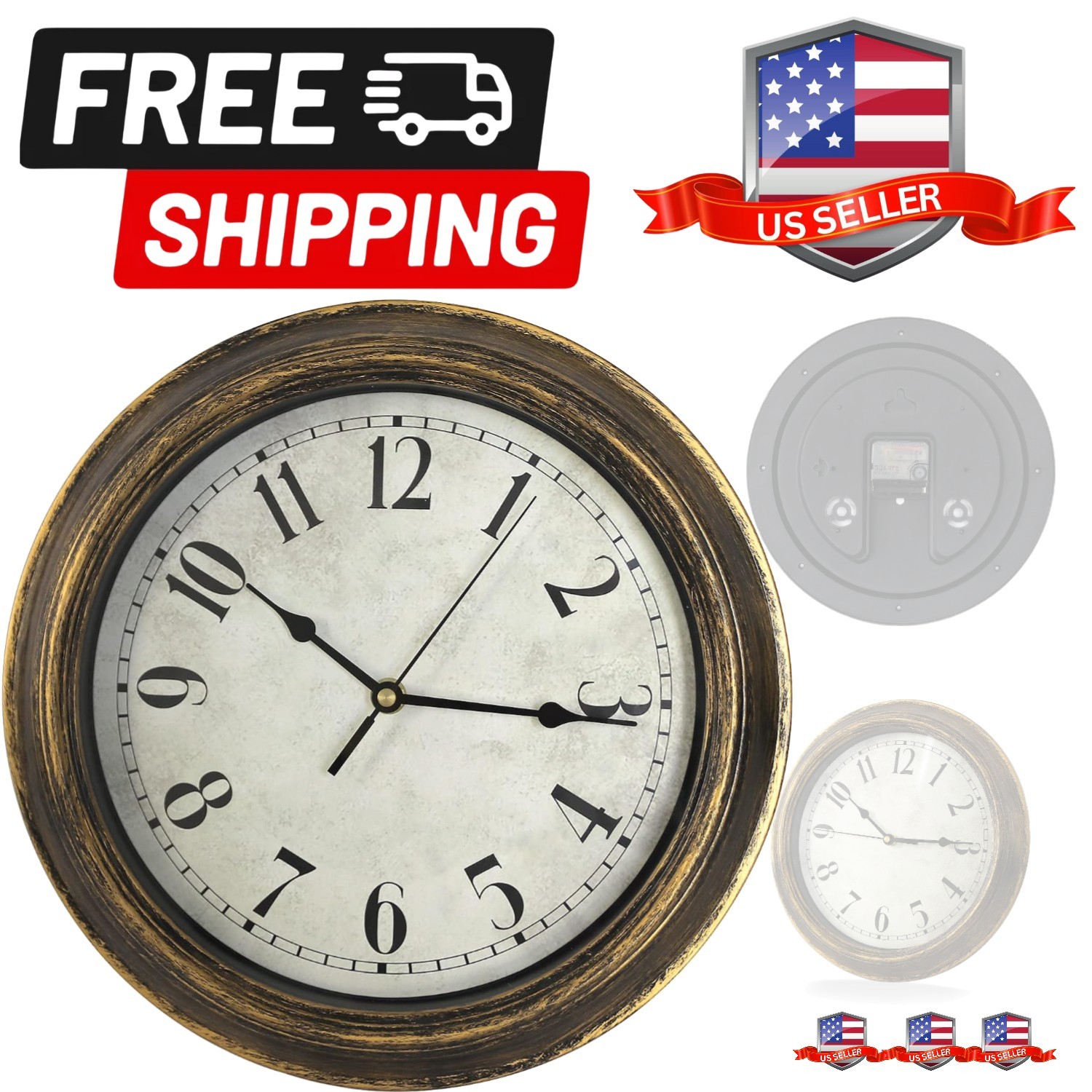 Wall Clock 12 Inch Large Wall Decor, Silent Non-Ticking Wall