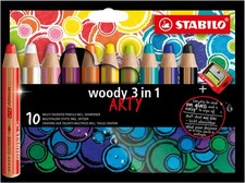 Multi-Talented Pencil - STABILO woody 3 in 1 - ARTY - Pack of 10 - Assorted Colo