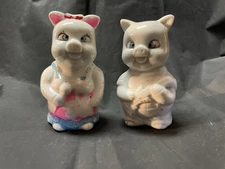 Vintage Ceramic Piggies Salt and Pepper Shakers Worn Out Paint