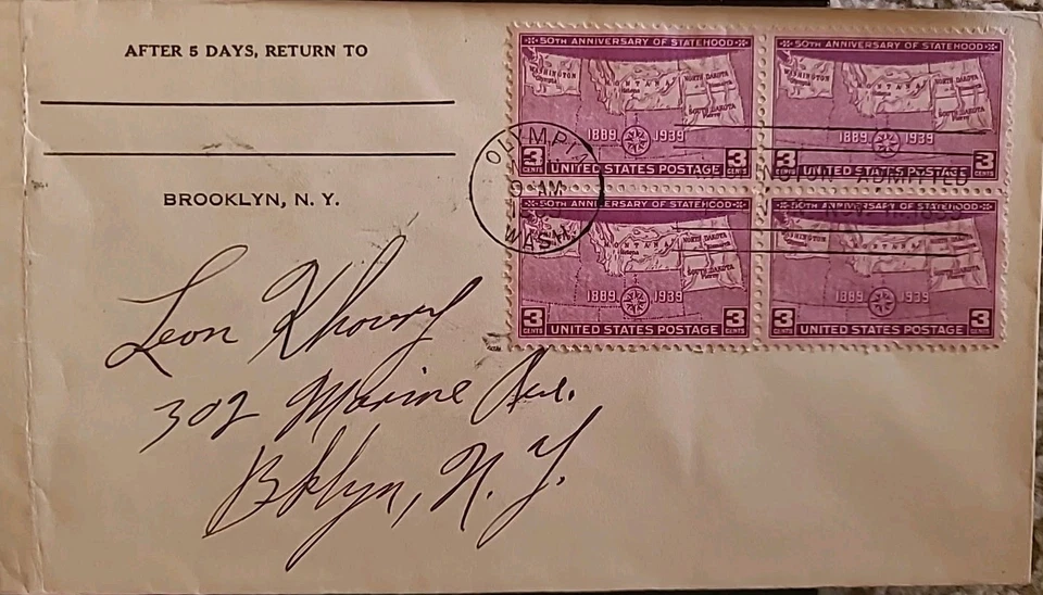 1939 FDC 50th Anniversary Of  WA, MT, ND, SD - 3 Cent Stamps - Image 4 of 4