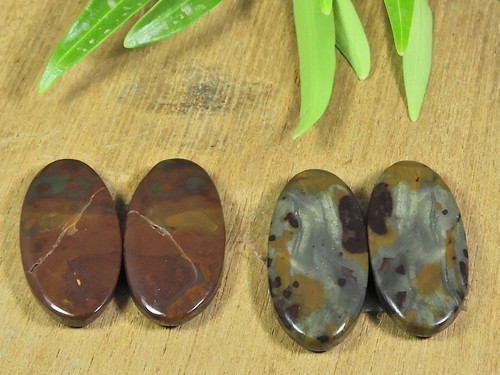 61Cts. Natural Bloodstone Jasper Matched Pair Oval Gemstone 2Pair Lot