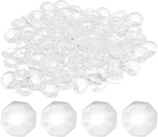 100Pcs 14mm 1 Hole Crystal Octagon Beads, Clear Glass Beads for Chandelier, Home