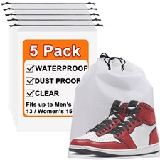 5 Pack Clear Shoe Bags Water Resistant Reusable Storage with Drawstring