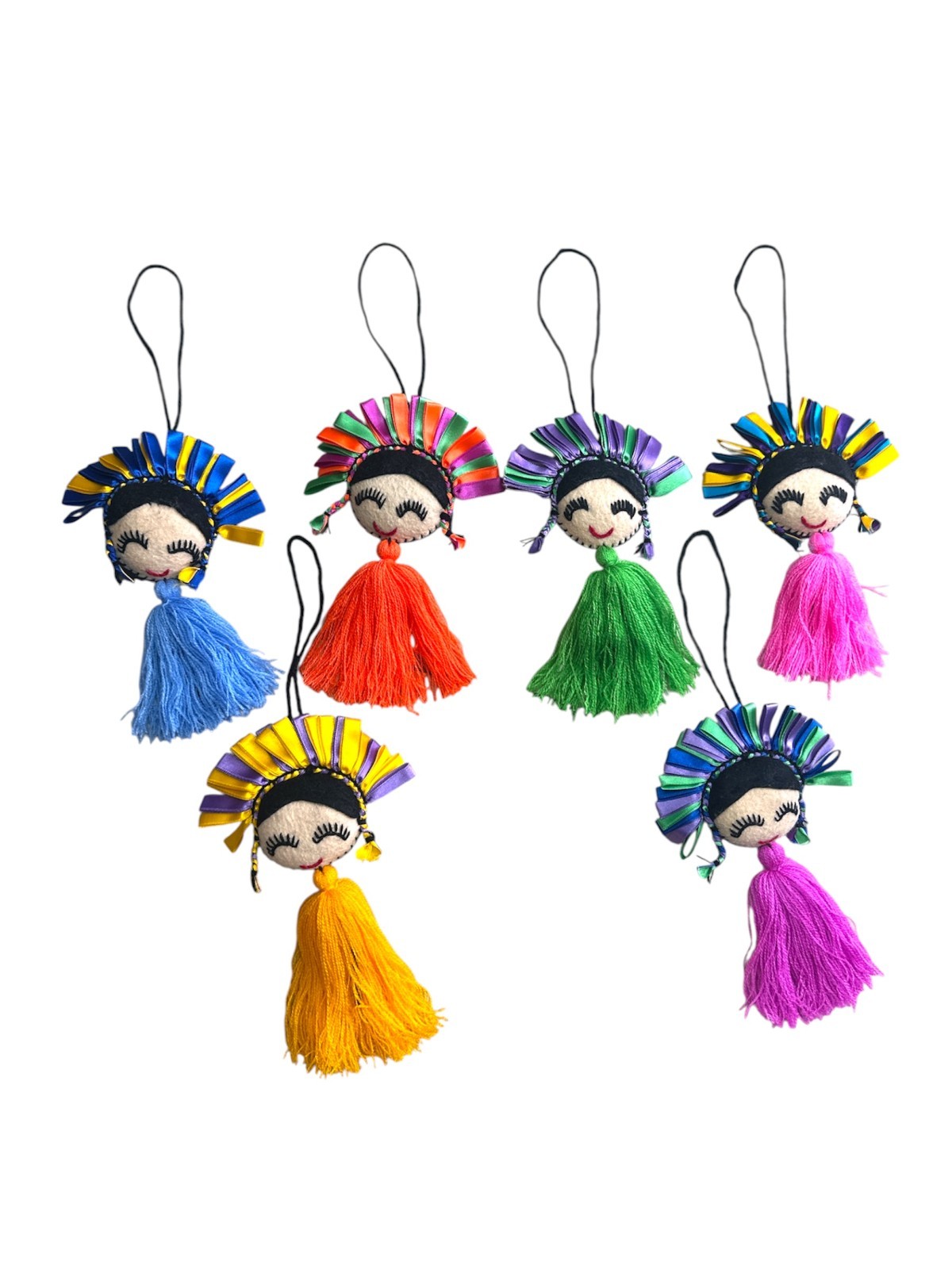 12 PIECE MEXICAN EMBROIDERED TASSEL,  , CAR DECOR  , FOLK AR