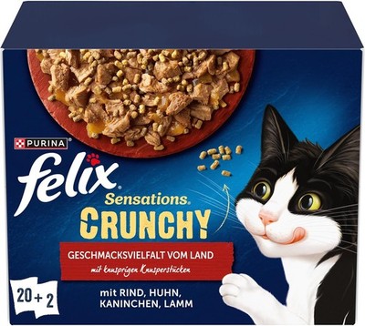 Felix Sensations Crunchy Katzenfutter nass Gelee Sorten-Mix 4er Pack 4x20x85g