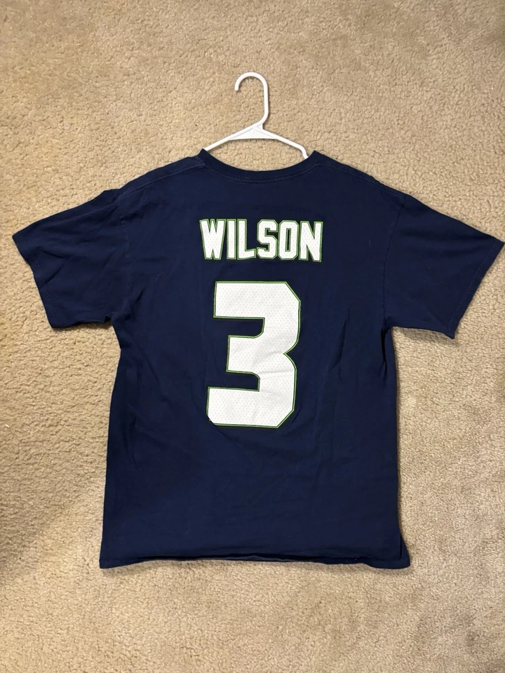 Camiseta Russell Wilson Seahawks Para Hombre Grande Super Bowl XLIX Azul Marino NFL Gráfico Camiseta Foto 4 de 4