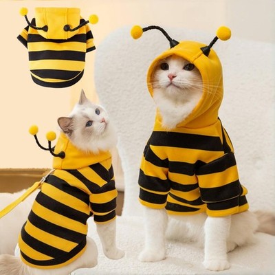 Cat Bee Antennae Costume Hoodies Cute Bee Stripes Dog Kitten Puppy Pet Appare...
